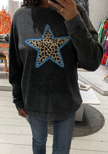 Load image into Gallery viewer, Oversized Sweatshirt with Neon Star infilled with a Leopard Print
