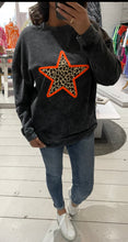 Load image into Gallery viewer, Oversized Sweatshirt with Neon Star infilled with a Leopard Print
