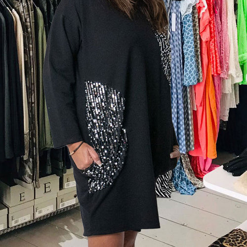 Black Sequin detail Sweatshirt Dress